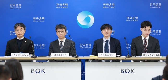 Bank of Korea officials at a news briefing to discuss its preliminary data on South Korea's GDP growth in Q4 and 2024 (Courtesy of Yonhap)